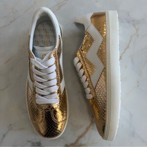 Stuart Weitzman Gold and White Sneakers